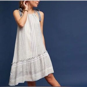 Anthropologie Maeve Miller Yarn-Dyed Asymmetrical Striped Dress M White